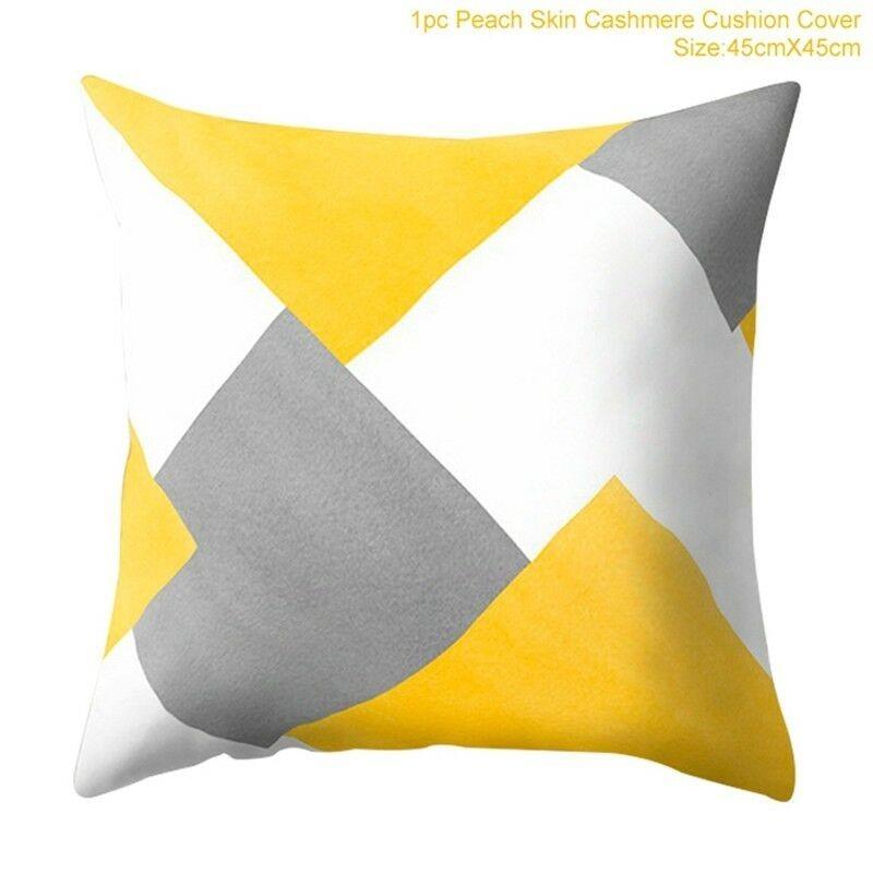 Classic Yellow Geometric Pillow Case Crafted From Luxurious Peach Skin Cashmere