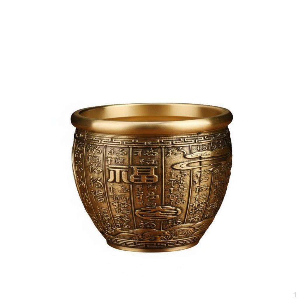 Brass Treasure Basin Auspicious Engravings Bowl Fine Workmanship Feng Shui Prosperity