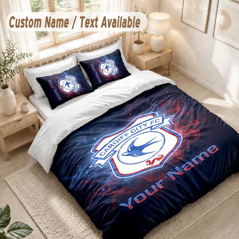 Custom Name Bedding Set 3 PiecesCardiff City Print Duvet Cover + 2 Pillowcases Soft Bed Decor