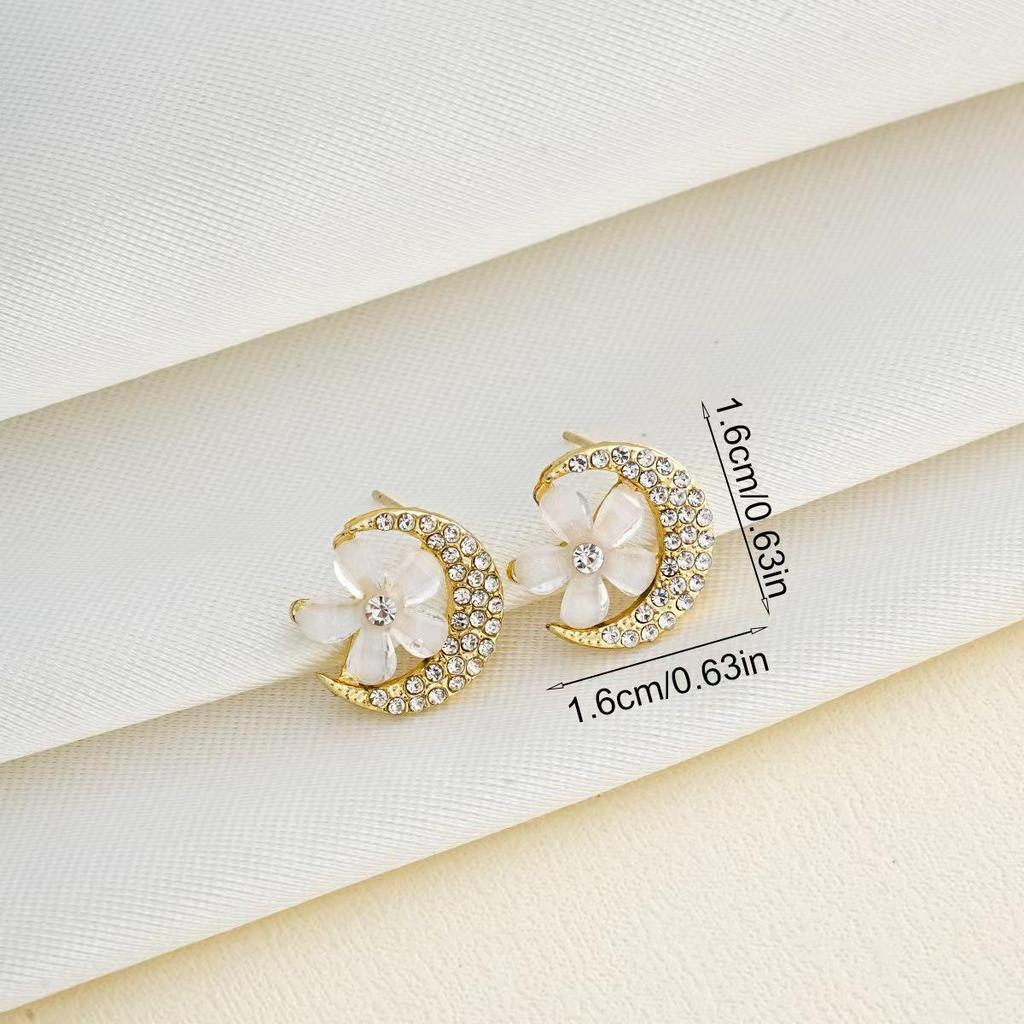 Korean Style High-End White Drip Oil Stud Earrings with Rhinestones for Women - Retro Fashion Simple Ear Jewelry