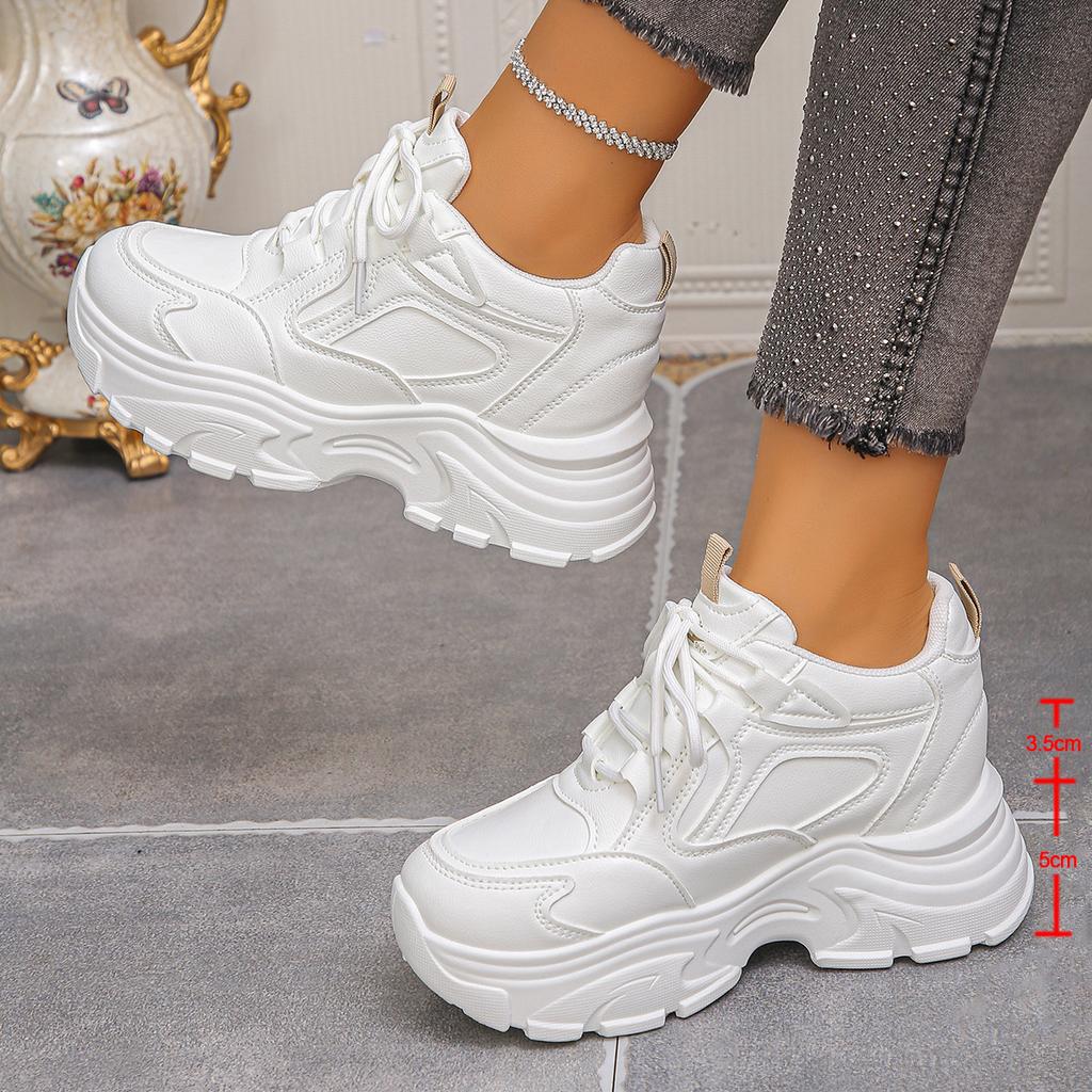 Fashion Black White Chunky Platform Sneakers for Women 2025 Autumn Thick Bottom Dad Shoes Woman PU Leather Height Increase Sneakers 42