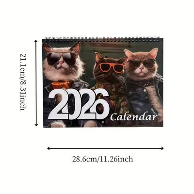 Calendrier mural 2026 Hip Cat 3 Chats Cools en Lunettes de Soleil Tenues Tendance Indispensable pour les Amoureux des Chats Cadeau Parfait et Décoration d'Intérieur