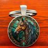 Horse Inspired Pendant Keychain In Alloy Featuring Elegant Green and Gold Detail for Fashionable Accessory and Present