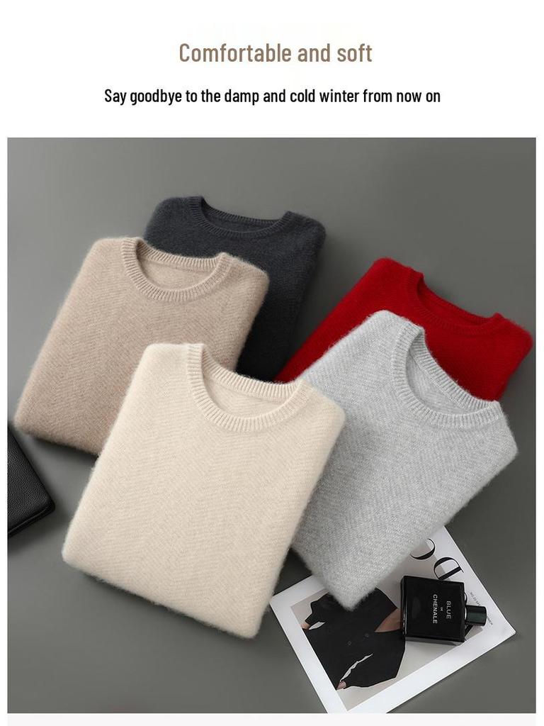 Men's 100% Wool Thick Round Neck Casual Sweater - Autumn/Winter Pullover