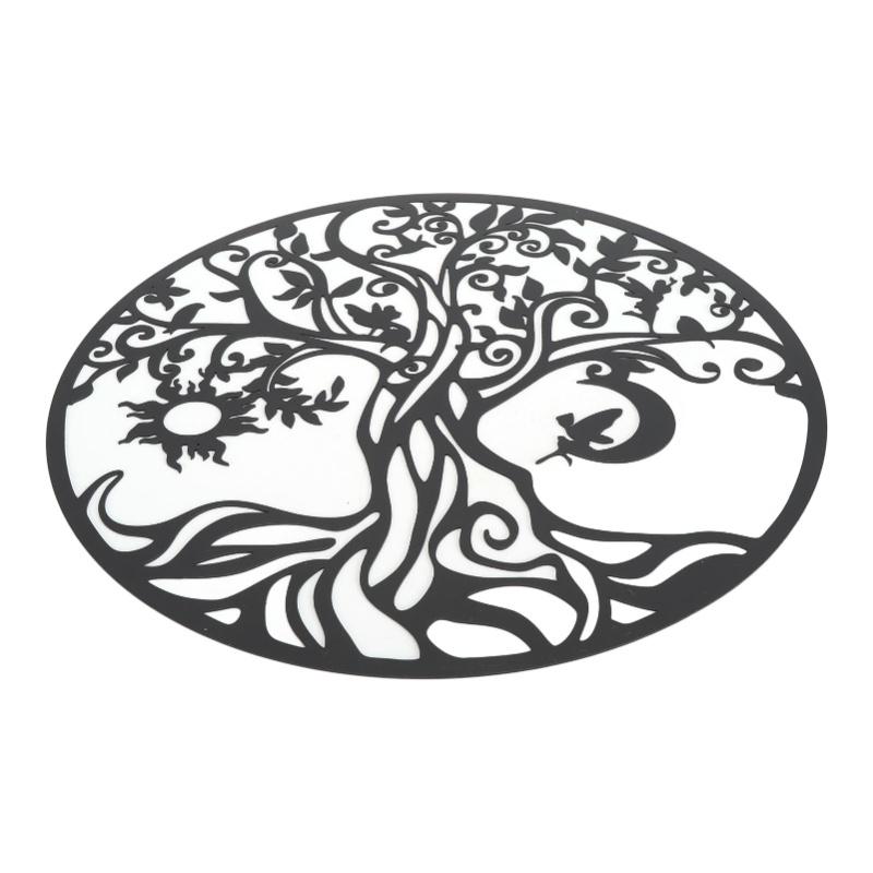 Tree Of Life Wall Art 11.8in Round Decorative Metal Wall Plaque For Living Room Bedroom Indoor Outdoor Black