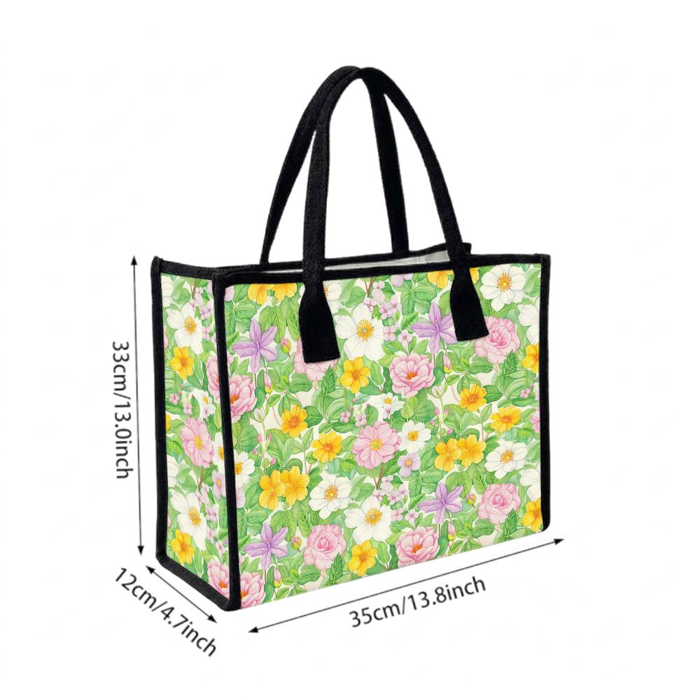 Floral Tote Bag Fashion Canvas Handbag Casual Large Capacity Shopping Purse for Daily Use