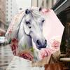 1pc Horse Floral Automatic Folding Umbrella, Heavy Duty 8 Rib Iron Frame,  Suitable for Travel, Daily Use, Birthday, Decor Gift m0104035
