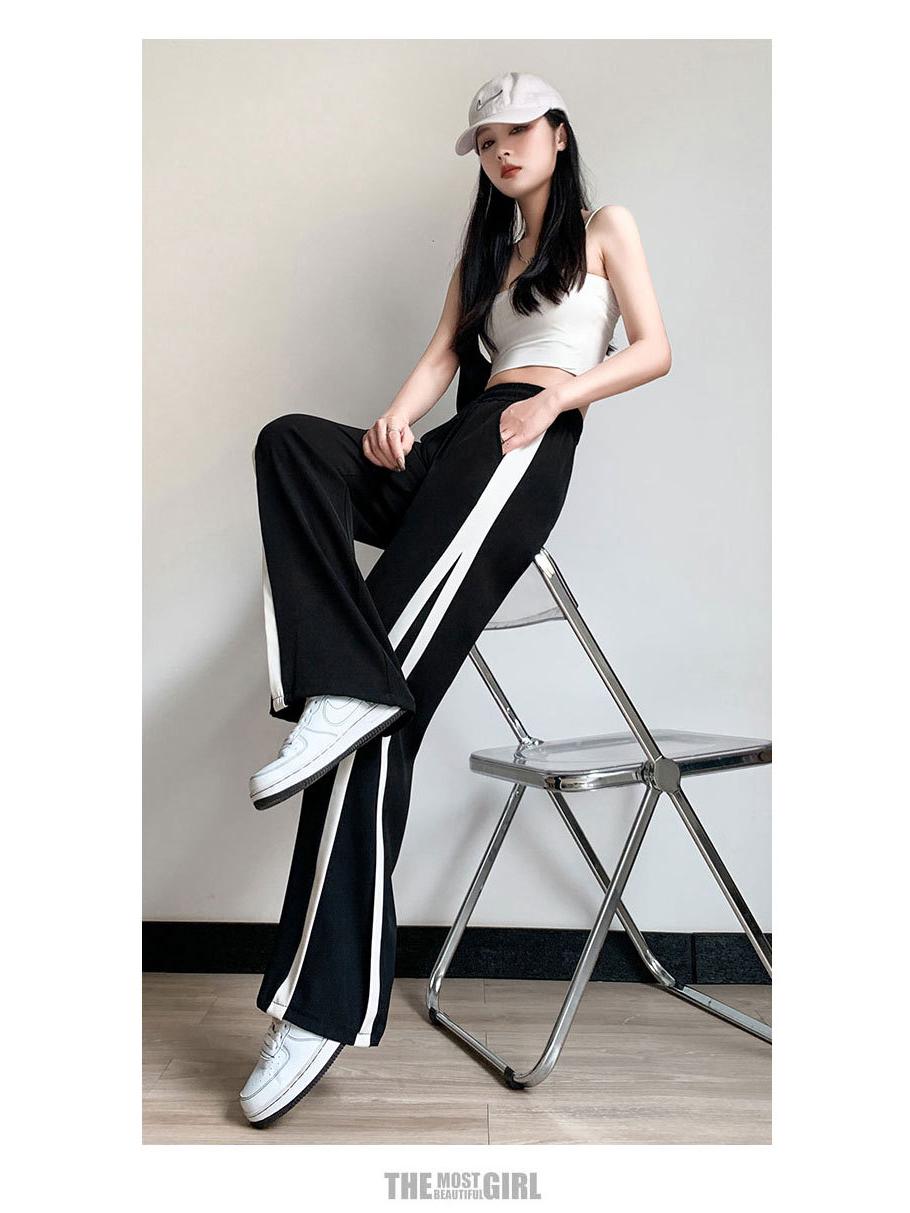 

Женские брюки из ледяного шелка черного цвета с широкими штанинами, повседневные спортивные брюки с высокой посадкой, издание лето 2025 M