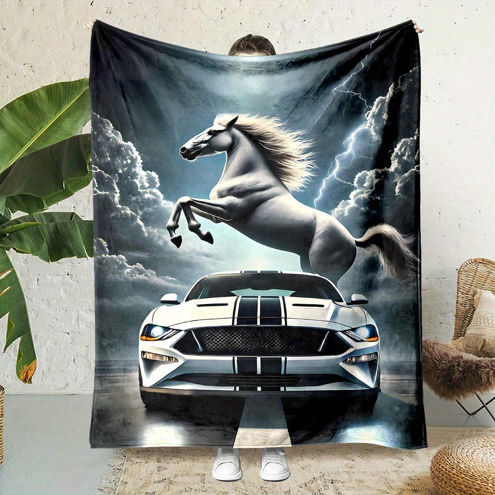 Soft Luxurious Flannel Throw Blanket - Reversible, All-Season Comfort for Couch, Bed, Office Nap with Powerful Horse 130X150cm