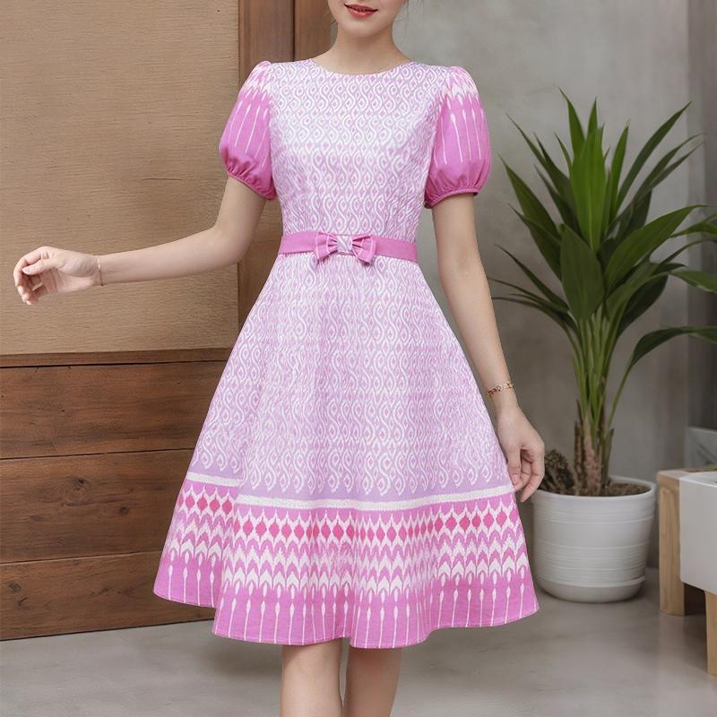 

ZANZEA Women Summer Round Neck Casual Short Sleeve Print Dress S рожевий
