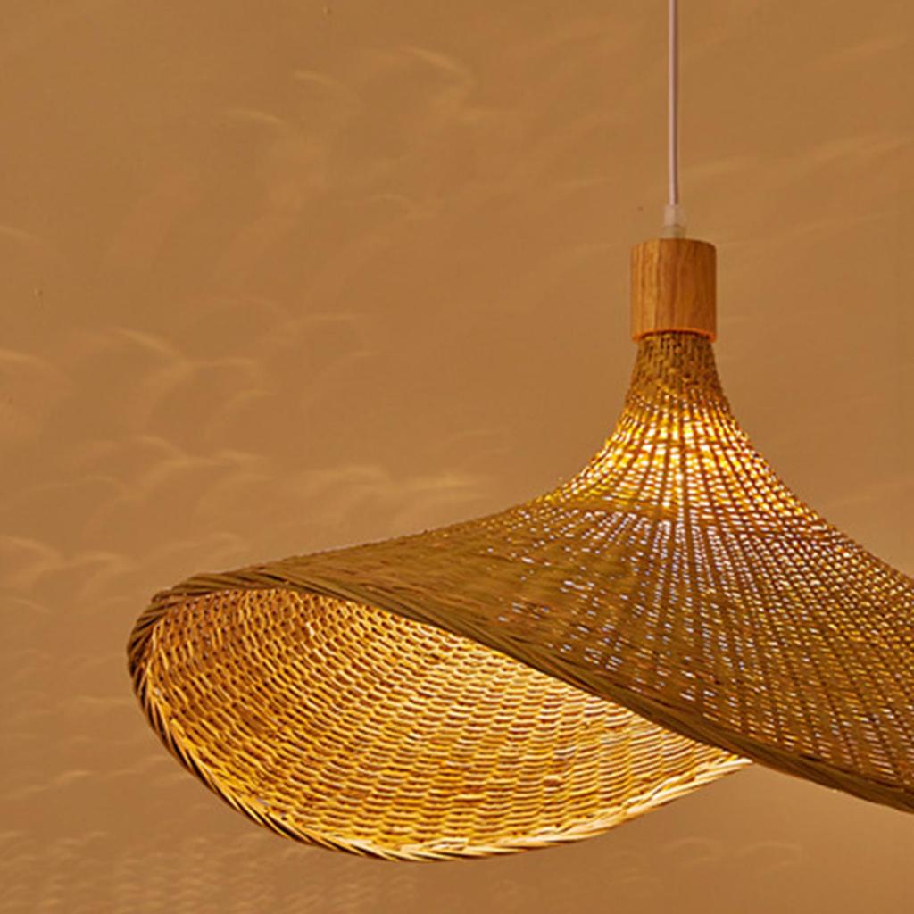 Ceiling Lamp Rattan Hat Lampshade 30cm -Bulb Not Included Vintage with 120cm Cord Modern for Living