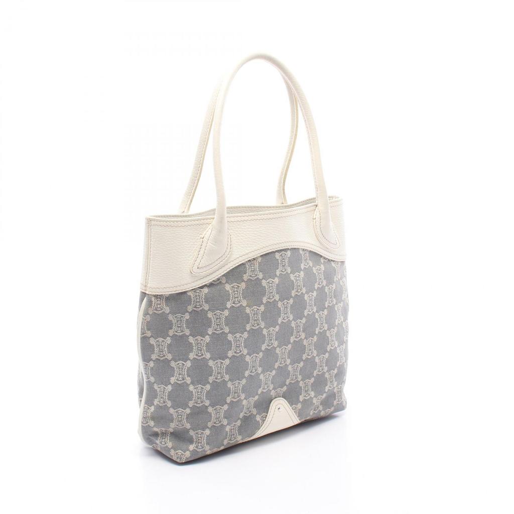 Used CELINE Paris Macadam Tote Bag denim leather Blue White Used Women