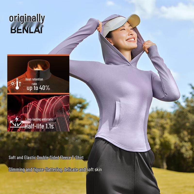 BENLAI Women s Fleece Lined Hooded Slim-fit T-Shirt M