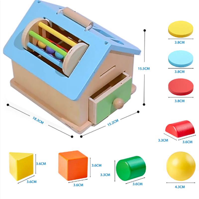 Scatola Permanente Montessori Giocattoli per Bambini Contenitore Sensoriale Scatola Porta Monete Lancio Palline Tamburo Tessile Attività per la Motricità Fine Giocattolo Educativo