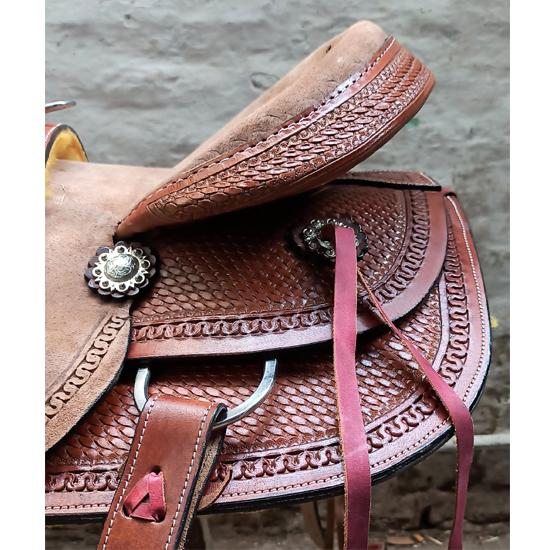 Västbrun Strip Down Läder Handkarvad Roper Ranch Sadel