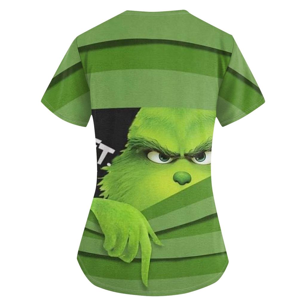 Women's Christmas Printing Uniform Work Uniform V-Neck Pocket Protective Work Uniform