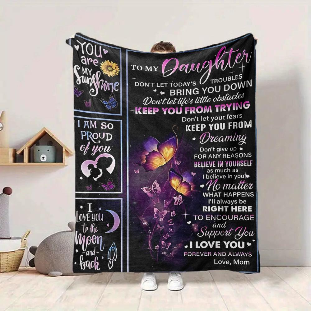 1pc Letter To Daughter Pattern Soft & Warm Polyester Knit Blanket, Digital Printed, All-Season Throw for Napping, Traveling, Sofa Yy250906032