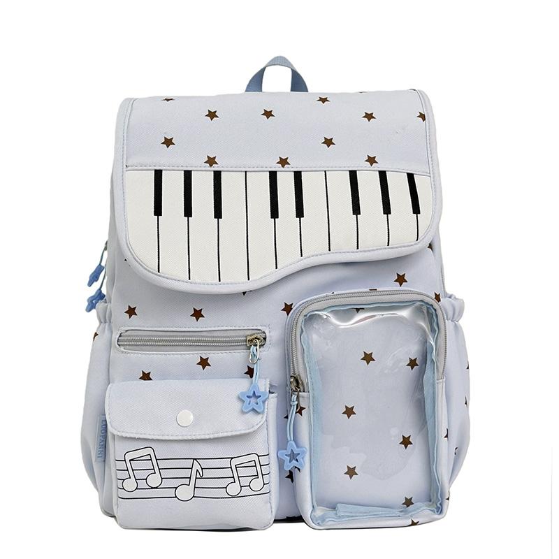 Sac à dos scolaire étudiant imprimé étoiles piano pour femme grande capacité