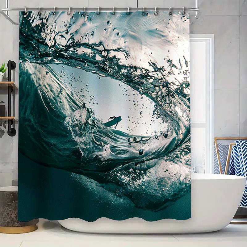 Blue Ocean Wave Shower Curtain Waterproof Fabric Decor for Bathroom Modern Design Home Accessories Decoration Customizable Size