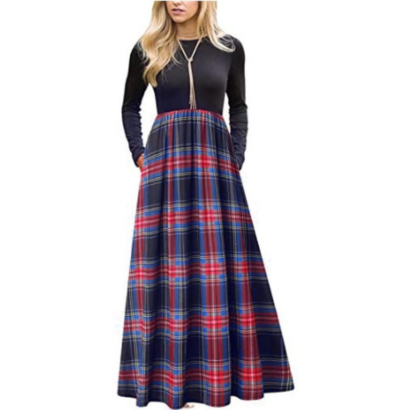 

Модное персонализированное клетчатое платье с принтом, женские длинные повседневные платья XXXL