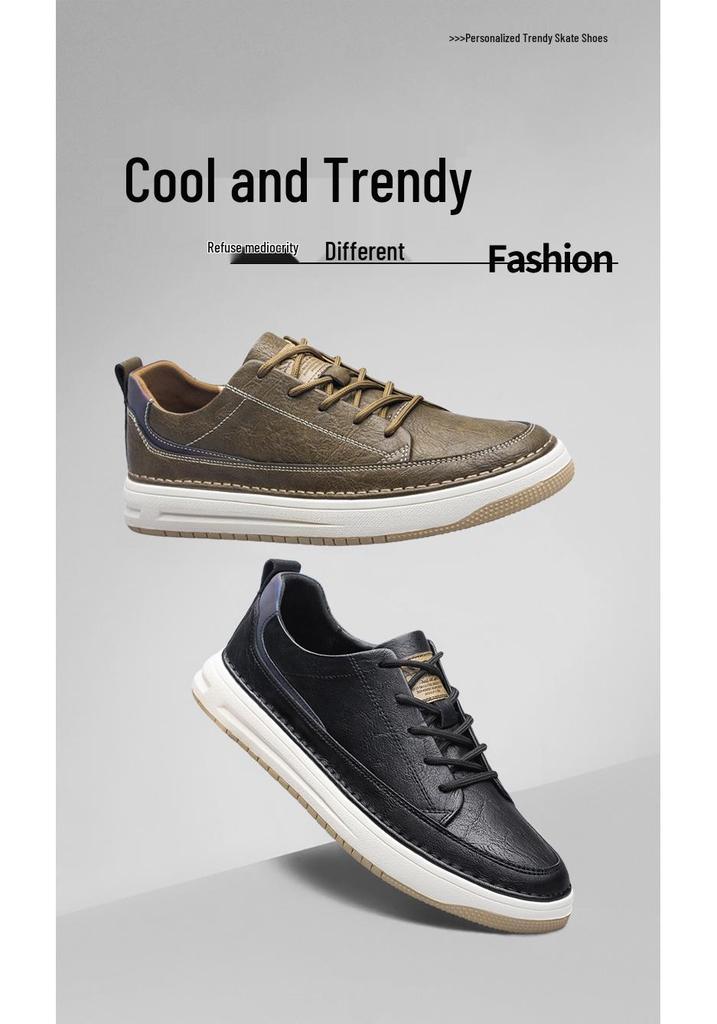 Men's Summer Cowhide Round Toe Breathable Leather Sneakers