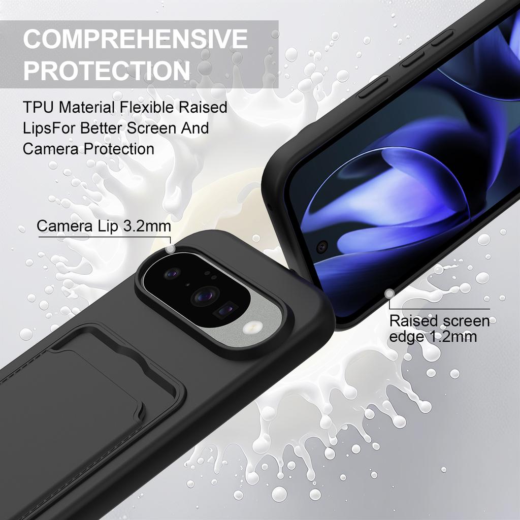 For Google Pixel 10 Liquid Silicone Case Phone Back Cover with Card Holder and Short Strap