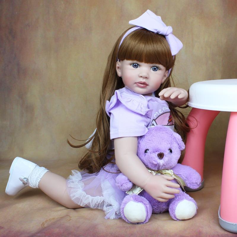 Lovely 60cm Soft Cloth Body Reborn Toddler Doll Cosplay Girl Lifelike Long Hair Princess Imitation Baby Dolls for Kids Play House Toy Surprise Present