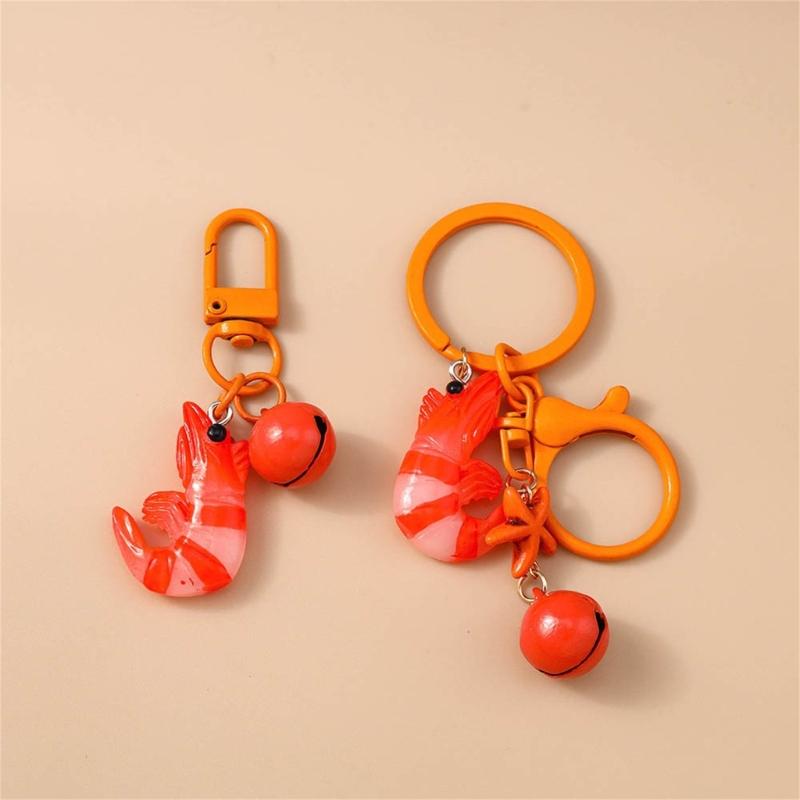 Cartoon Simulation Lobster Keychain Artistic Resin Pendant Bell Embellished Decoration For Girls Bag Accessories