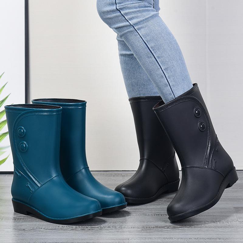 Gum Boots Water Boots Medium Tube Waterproof Shoes Rain Shoes Water Treading Work Rain Boots Women's Summer Rubber Shoes Adult Fashion Non-slip Shoes