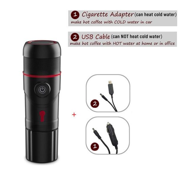 Multifunctional Three-In-One Portable Car Travel Coffee Machine Capsule DC12V with USB Charging Cable AC Adapter 60ml
