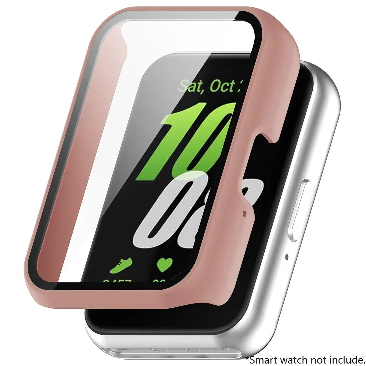 

Защитный чехол для смарт-часов Samsung Galaxy Fit 3 SM-R390, чехол для ПК с закаленным стеклом, устойчивый к падениям и царапинам For Galaxy Fit 3 розовый