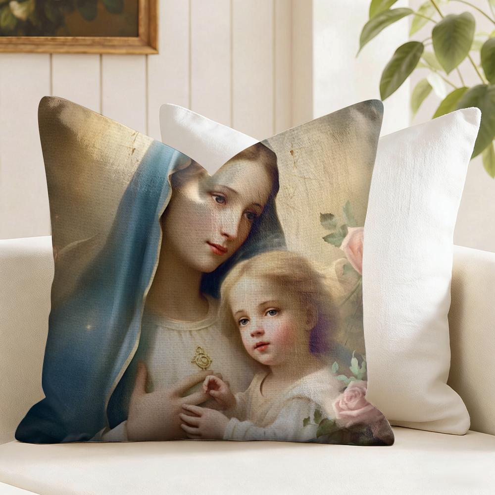 Blessed Virgin Mother Mary Cushion Cover Summer Linen Pillow Case Organic Fabric Cushion Cover DoubleSided Sofa Home Decor