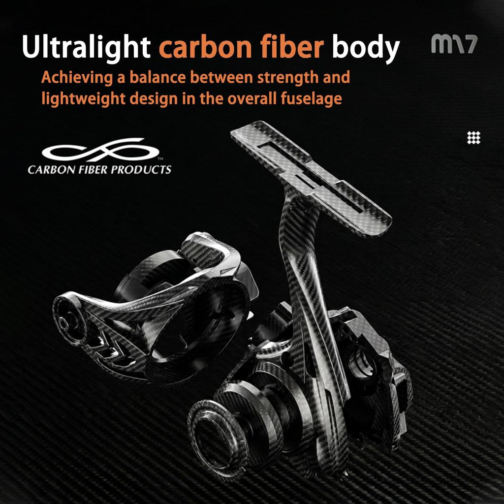 M7 Spinning Reel, Lightweight Carbon Body, 5.2:1 Ratio, 7+1BB Stainless Steel Bearings, CNC Precision Machined Spool, Screw-in Handle, Double Spiral L