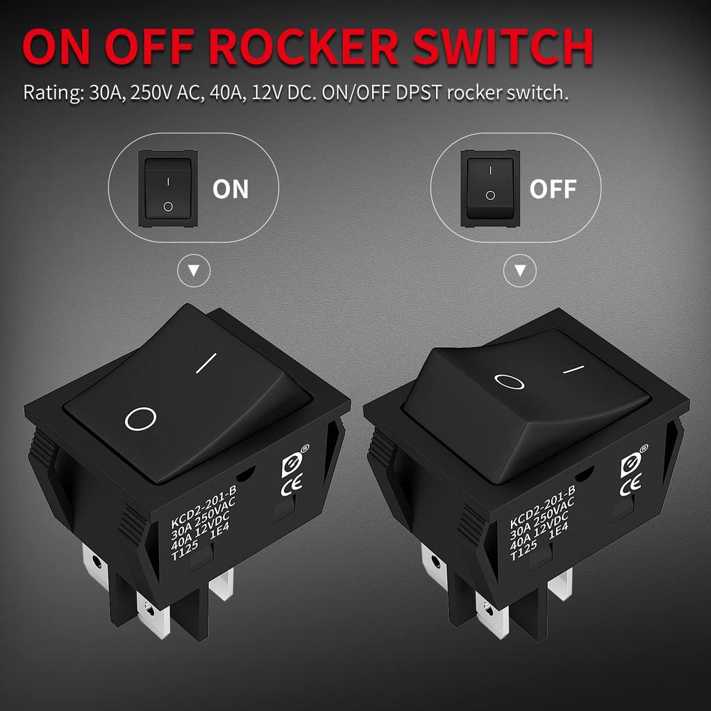 DaierTek DPST KCD4 Rocker Switch 40A 12V DC 4 Pin 2 Position Switch ON Off Toggle Switch 30A 250V AC 120V T125 KCD2 Boat Rocker Switch -3Pcs