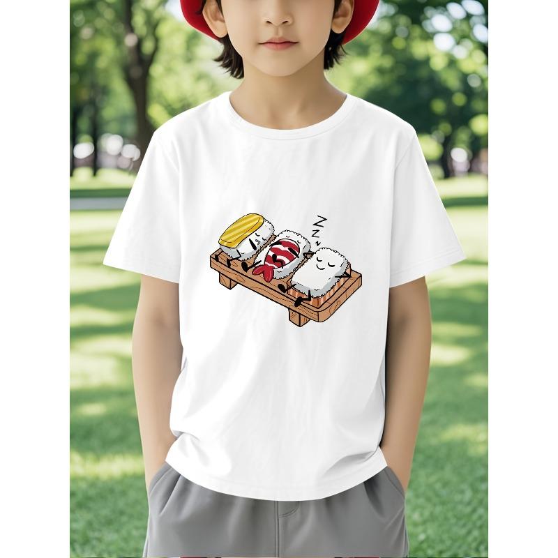 

European sizes Fashionable T-Shirts for Boys in Summer, Made from Soft And Comfortable Material, Featuring a Cute Cartoon Sushi Prin 98cm