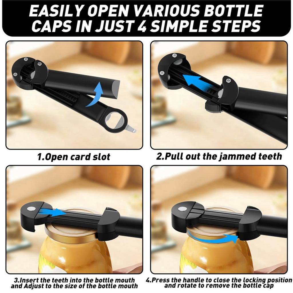 2026 New Multifunctional Bottle Opener Stainless Steel Lid Opener Adjustable WineBeer Can Opener for Weak Hands Seniors