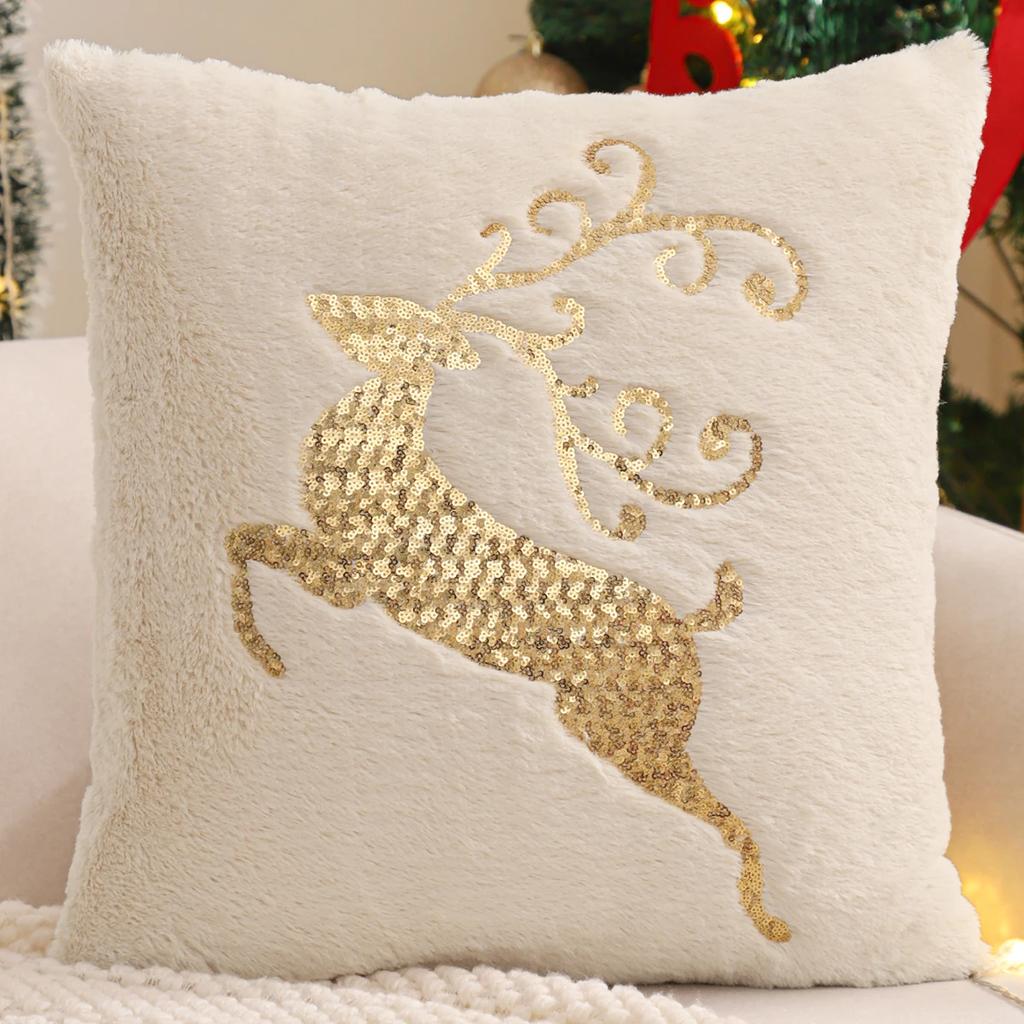 Christmas Decorative Pillow Cover, Faux Leather, Snowflake, Reindeer Bow, Christmas Tree, Winter Plush, Farmhouse