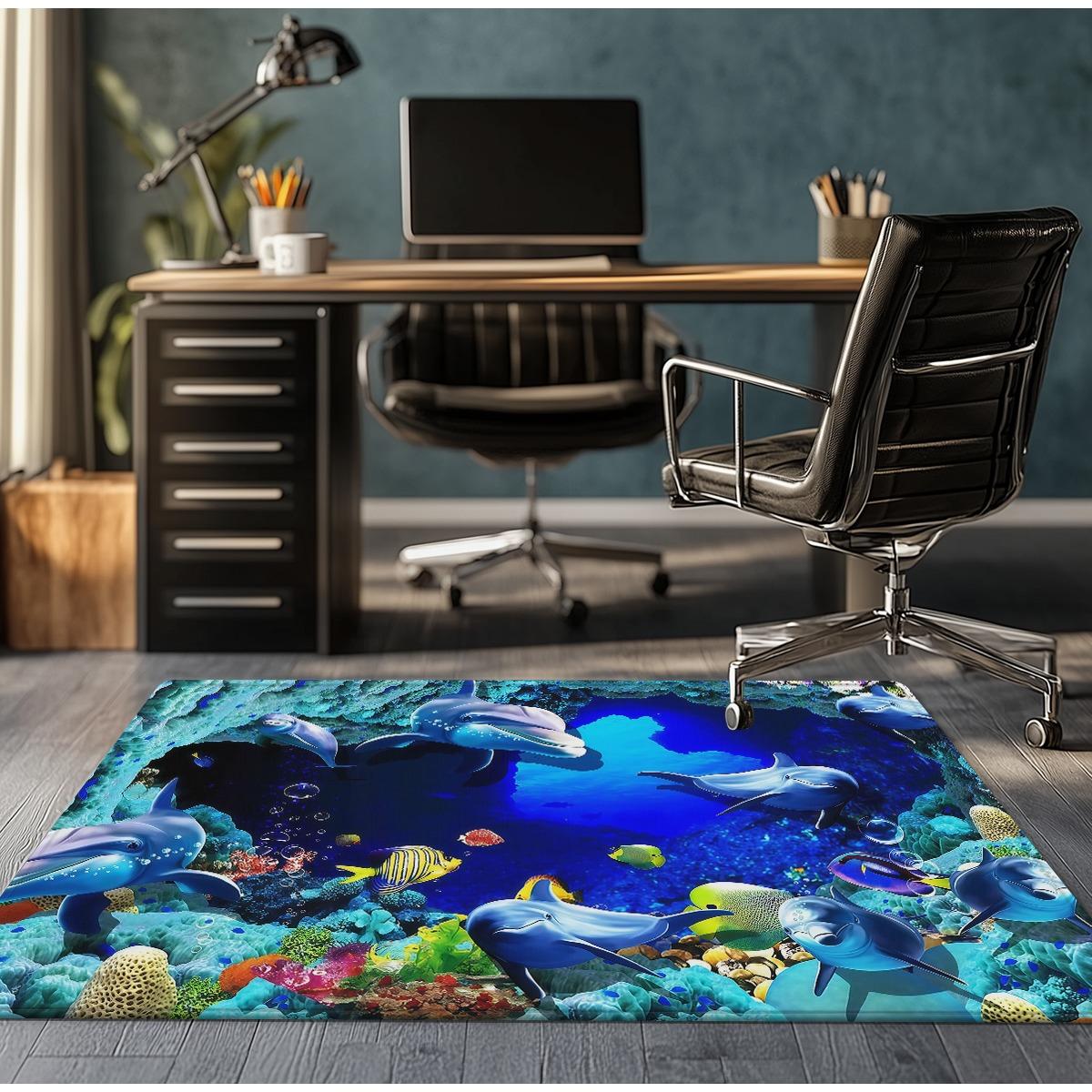 

Dolphin Underwater Coral Reef Rug Ocean Life Crystal Velvet Kids Room Carpet Marine Animal Design Colorful Floor Mat 60x90cm