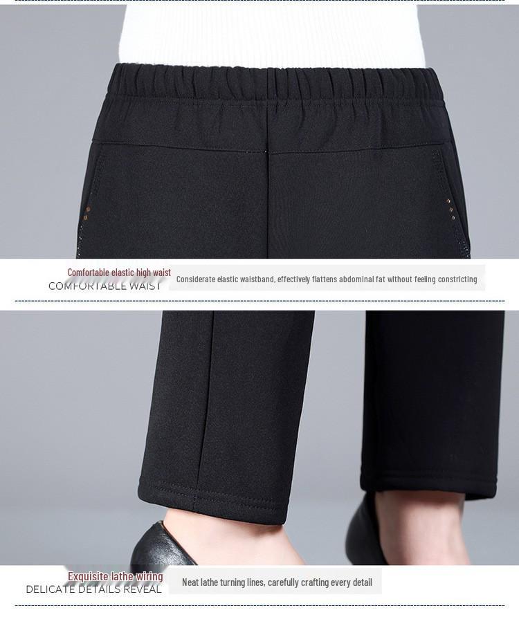 Pantalon Velours Doublé Taille Haute Élastique pour Femmes - Épais, Coupe Ample, Parfait pour les Femmes d'Âge Moyen et les Personnes Âgées