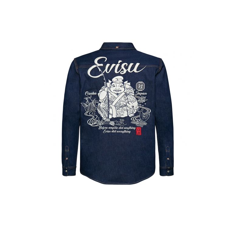 Evisu Ebisu And Logo Embroidered Long Sleeve Shirt Men Shirts Dark-Blue 1EAHTM9SL209XX