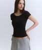 MUSINSA STANDARD WOMAN Women'S Slim Scoop Neck Cap Sleeve T-Shirt [Black]