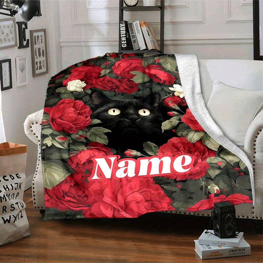 Floral Cat Home Customize Your Name Blankets Cozy Soft Lightweight Allseason Multipurpose Blanket For Picnics Sofas Offices Beds Living Rooms Suitable