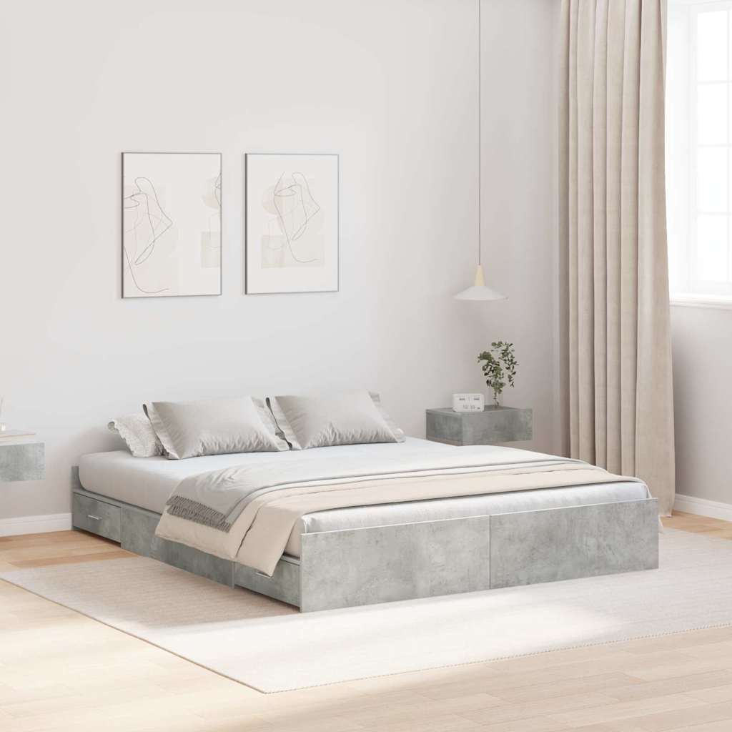 Storage Bed Frame Concrete Grey 135 x 190 cm Particleboard