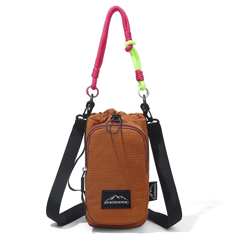

Plaid Portable Mobile Phone Bag Women s Mini Shoulder Portable Coin Purse Drawstring Water Bottle Bag коричневый