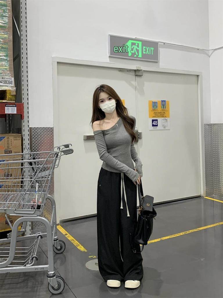 Autumn Korean Slim Fit Off-Shoulder Long Sleeve Top for Women