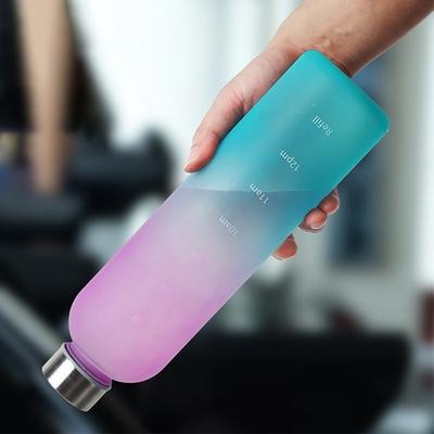 1Liter Water Bottle With Time Marker Leakproof Gym Fitness Sports Bottle for Outdoor Travel Plastic Frosted Drinking Bottles