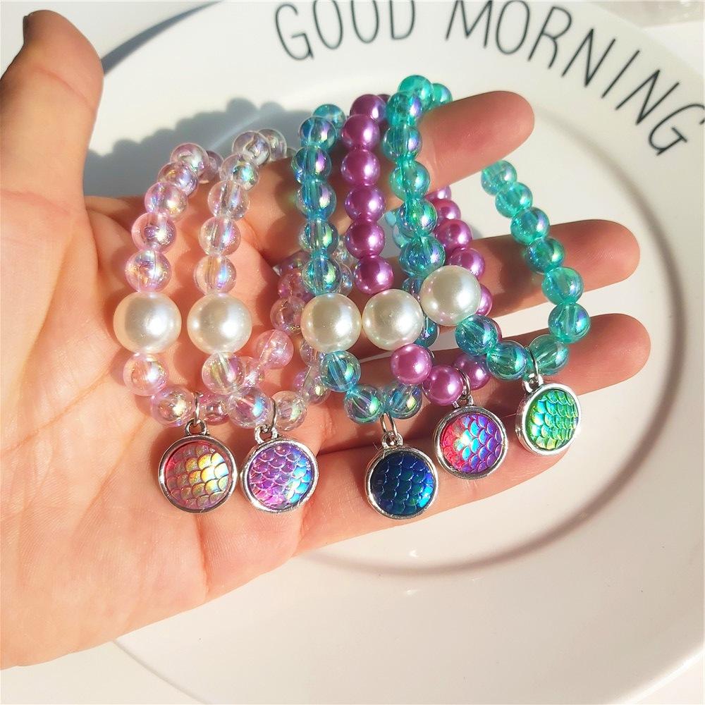 

2pcs/set Cartoon Style Girly Bracelet&Ring Set Polychromatic Kids Mermaid Ring Decoration прозрачный