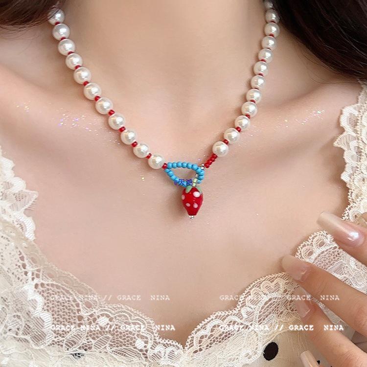 **Kissy! Strawberry Pearl Choker - 2025 New Sweet Style for Women**