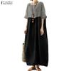 ZANZEA Women Casual Round Neck Half Sleeve Patchwork Long Dress
