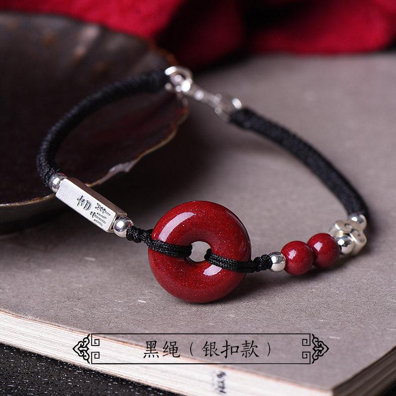 Cinnabar Peace Buckle Red Rope Bracelet for Men and Women, Zodiac Silver Braided Cinnabar Bracelet, Couple's Bracelet with Beads